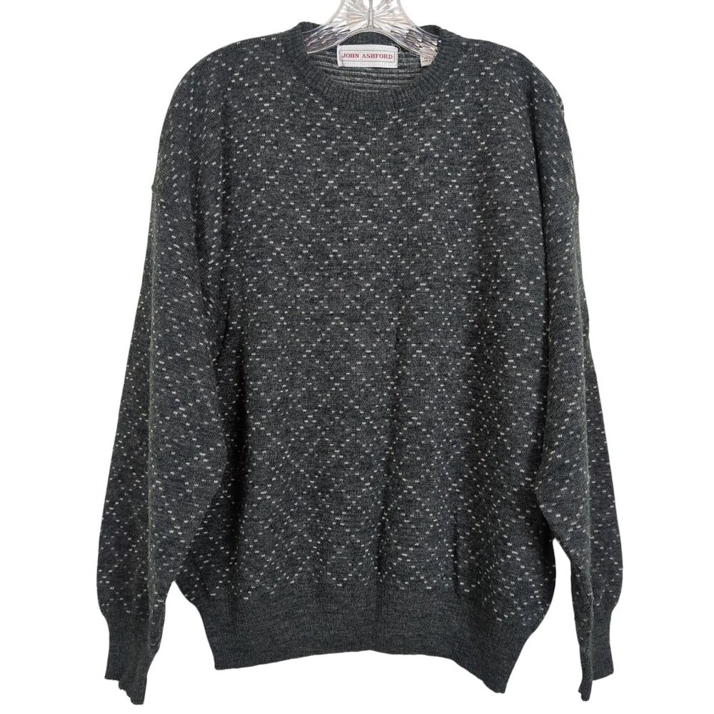 Vintage John Ashford Gray Patterned Knit long sleeve Sweater Acrylic Wool‎ sz XL